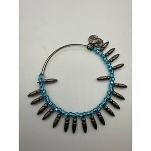 Alex and Ani Blue Glass Bead‎ Silver Bullet Charm Expandable Bangle Bracelet
